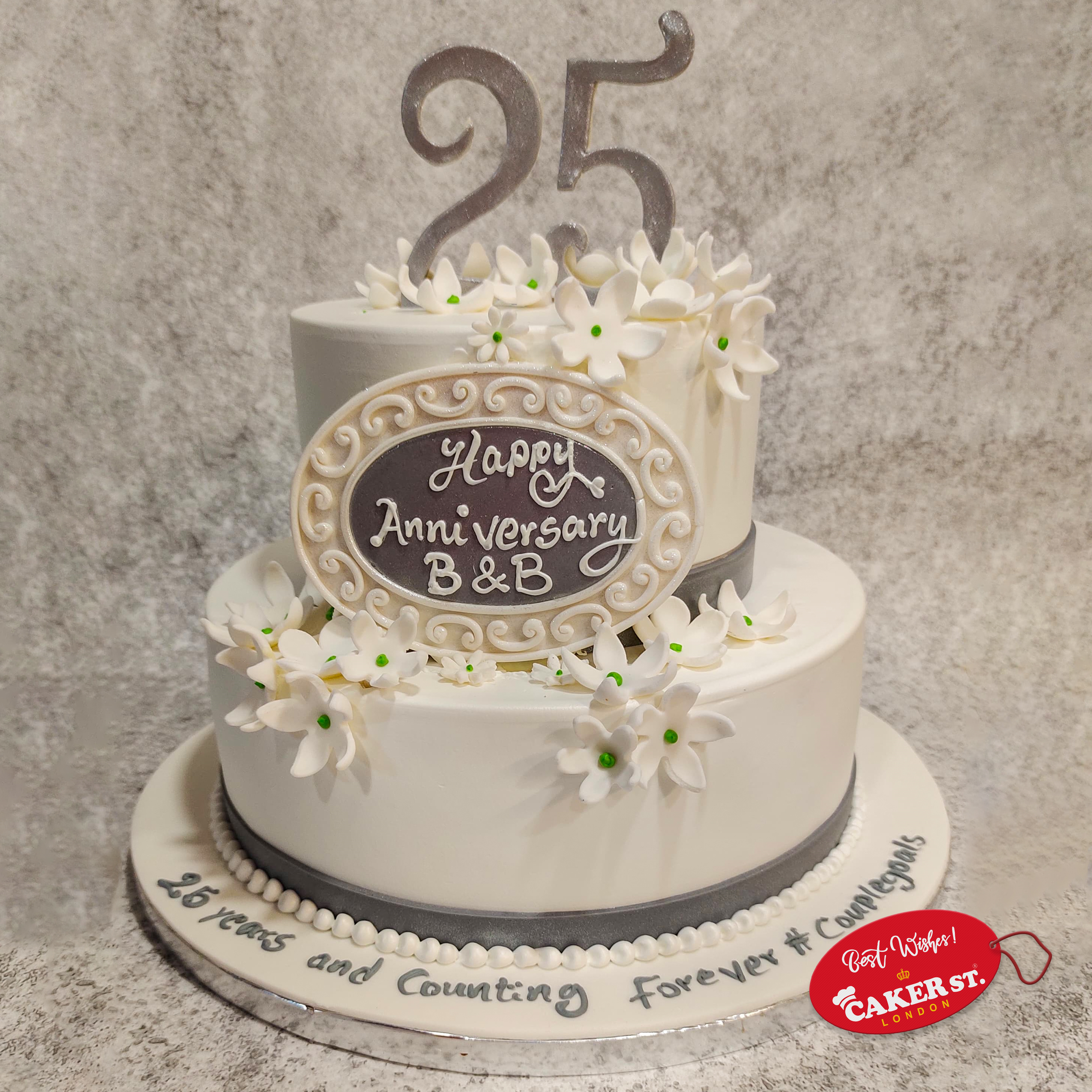 25th Silver Anniversary Cake for Her