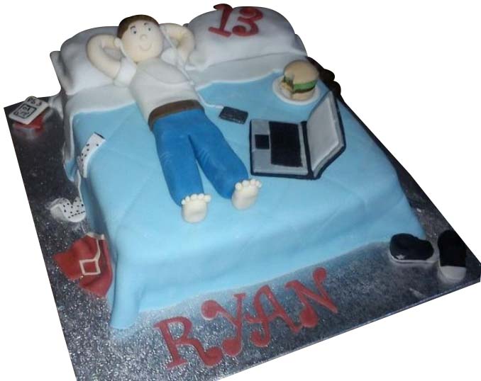 boy in bed cake