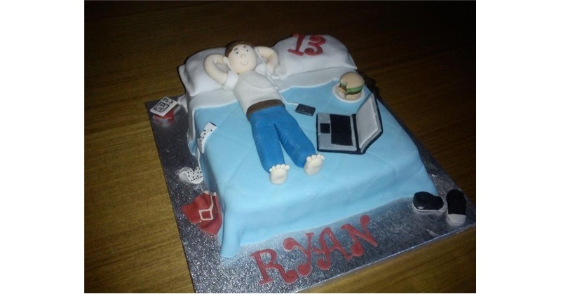 boy in bed cake