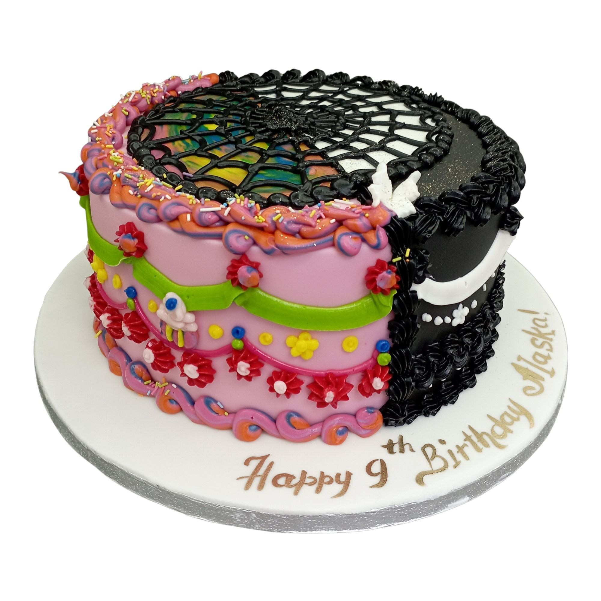 Half n Half Looking Cake with Spiral Design