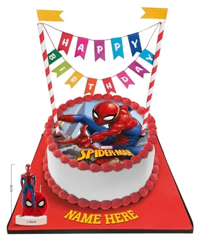 Spiderman Cake With Happy Birthday Bunting Topper